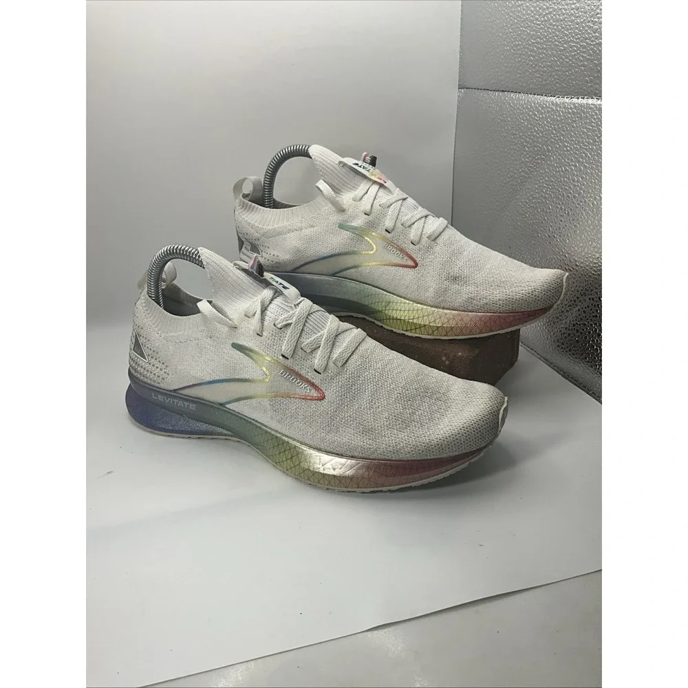 Brooks Levitate Run Proud Shoes Mens Size 8 White Rainbow Sneakers 1103721D197